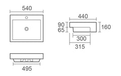 Flare Gloss White Rectangular Semi Recess Ceramic Basin 540x440mm