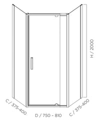 SS24 Diamond Full Framed Adjustable Pivot Door Shower Screen - Various Sizes