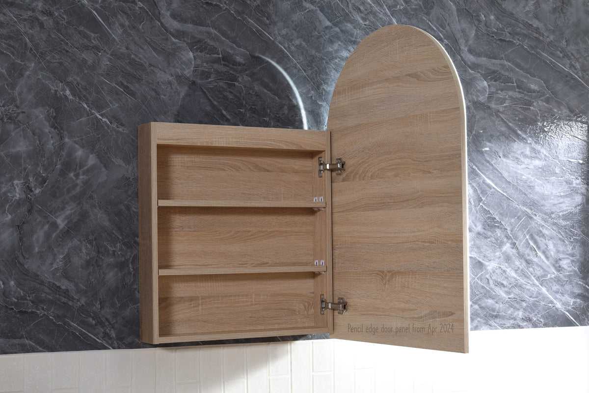 Arched Shape Mirror Cabinet Pencil Edge 610x900mm - Matte White / Matte Black / Woodgrain
