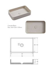 Calista Concrete Above Counter Basin 506x326mm - Various Colours