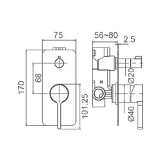 SMD19 Solid Pin Handle Shower / Bath Mixer with Diverter - Various Colours