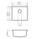 Granite Black Single Bowl Undermount / Topmount Sink 457x406mm - Various Colours