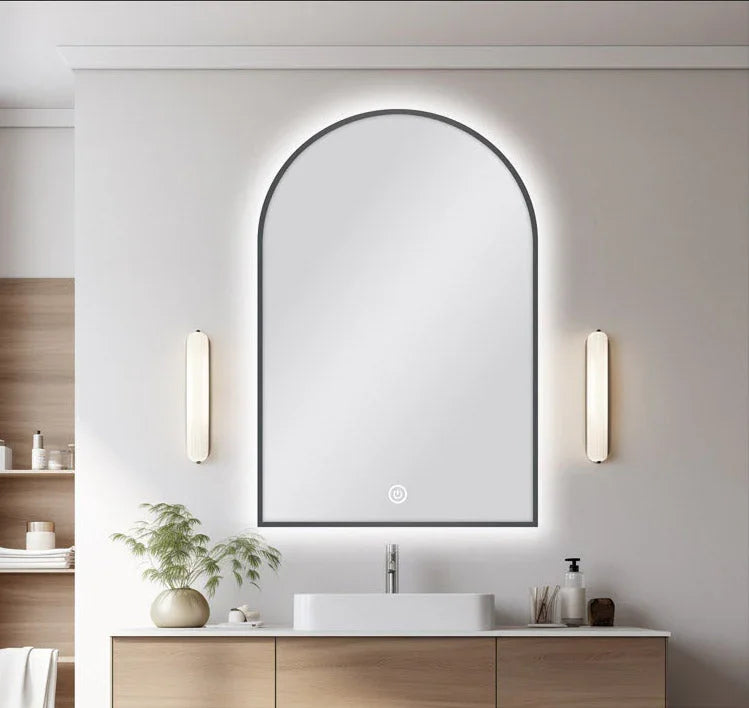 Arch Shape Framed LED Mirror with Demister 600x900mm - Various Colours Frame