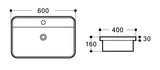 Cove Rectangle Half Insert Ceramic Basin 500x400mm / 600x400mm