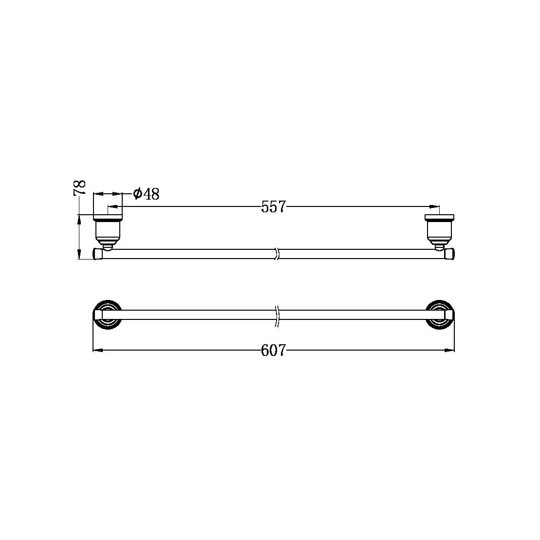 York Single Towel Rail 600mm - Various Colours