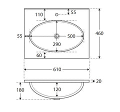 Gloss White Oval Bowl 465mm Depth Ceramic Vanity Top - Various Sizes