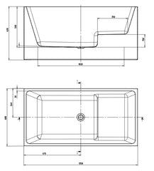 BATH 6 Rectangle Corner Back to Wall Freestanding Bath 1350mm - Gloss White