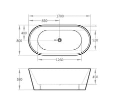 Oval Freestanding Bath 1500 / 1700 mm - Matte White