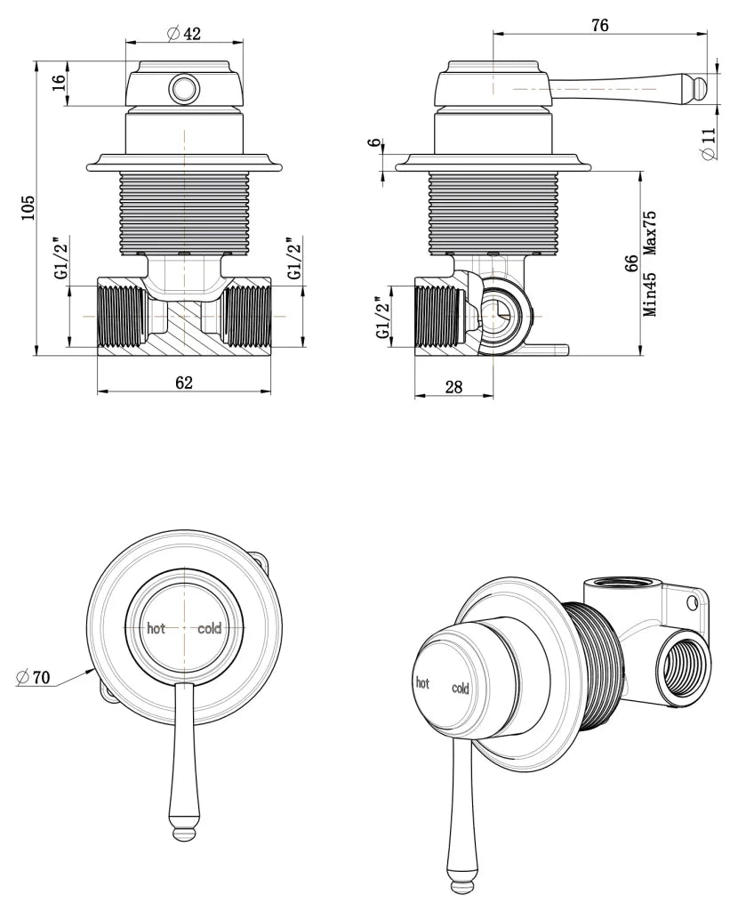 SM16 Heritage Shower/Bath Mixer - Various Colours