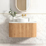 BV12WH Curved Flute Natural Oak Wall Hung Vanity - 600 / 750 / 900 / 1200 / 1500 / 1800mm