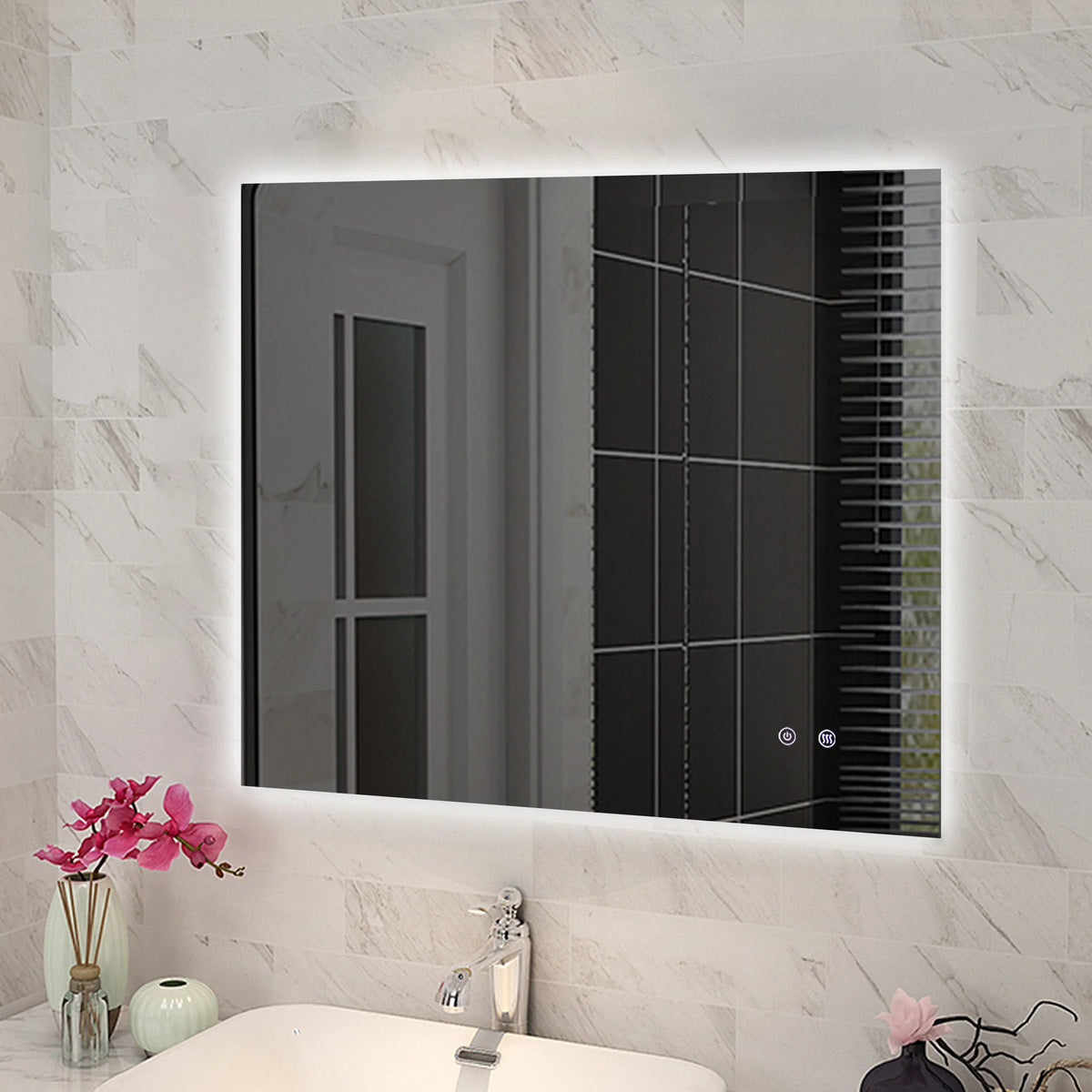 Rectangle Frameless Back Lit LED Bathroom Mirror Touch-on Switch - Various Sizes