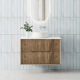 BV45WH Natural Oak Fluted Wall Hung Vanity -750 / 900 / 1200 / 1500mm