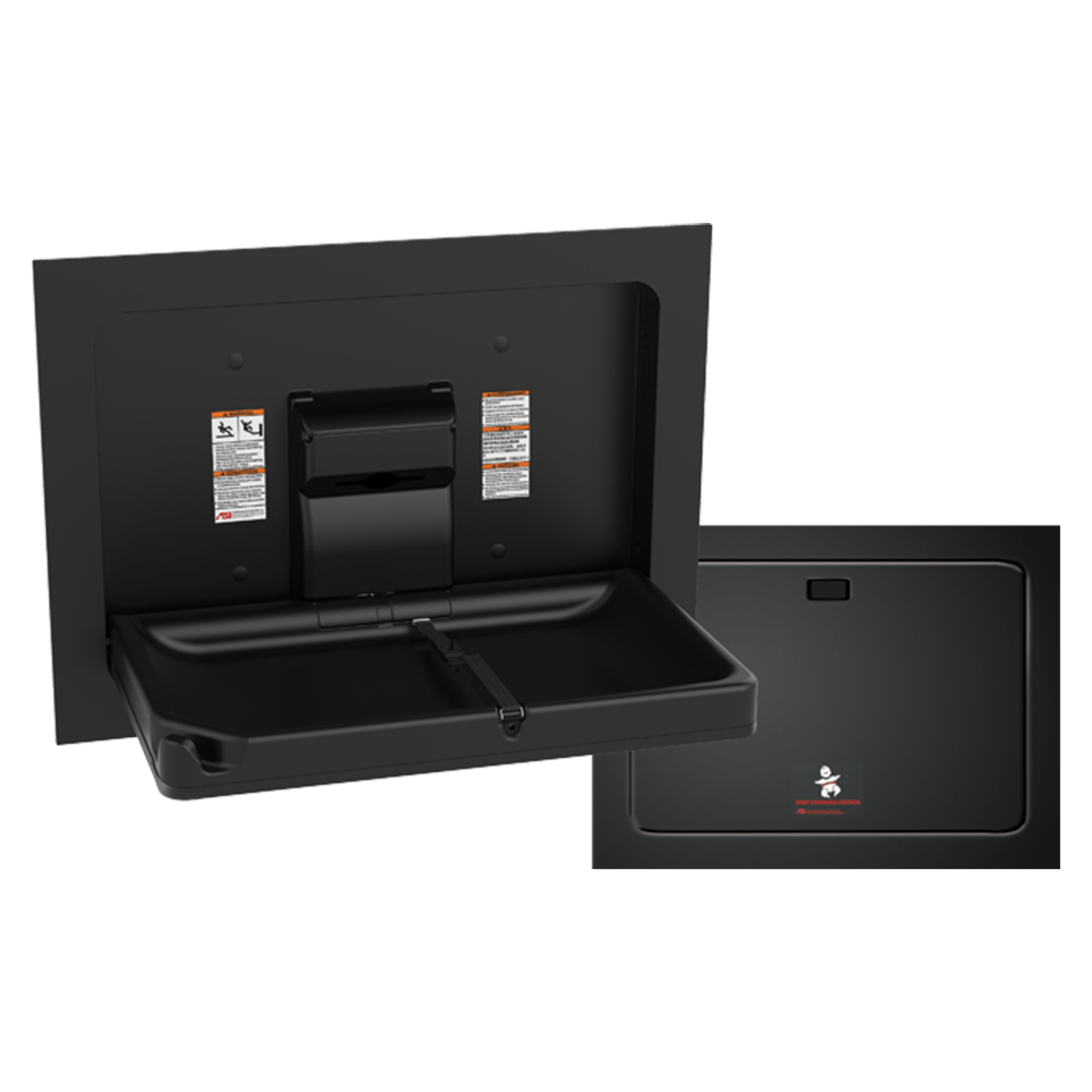 BABY CHANGE STATION, PARALLEL, MATTE BLACK, CLAD STAINLESS STEEL – RECESSED (10-9018-41)