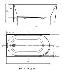Bath 19 Left Hand Corner Freestanding Bath 1500mm - Gloss White (Display Clearance)