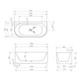 Oval Back to Wall Fluted Freestanding Bath 1500 / 1700mm - Matte Black