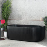 Oval Back to Wall Fluted Freestanding Bath 1500 / 1700mm - Matte Black