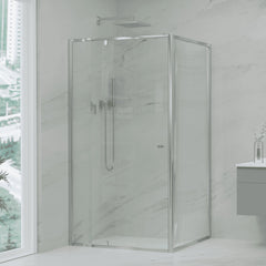 Special Order - Chrome 6mm Framed Adjustable Shower Screen, Front & Return, Various Size Combinations, 1950mm High