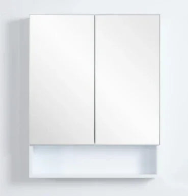 Mirror Cabinet with Open Shelf Pencil Edge 600/750/900/1200/1480x750mm - Matte White