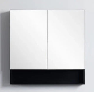 Mirror Cabinet with Open Shelf Pencil Edge 900x750mm - Matte Black (Stock Clearance)