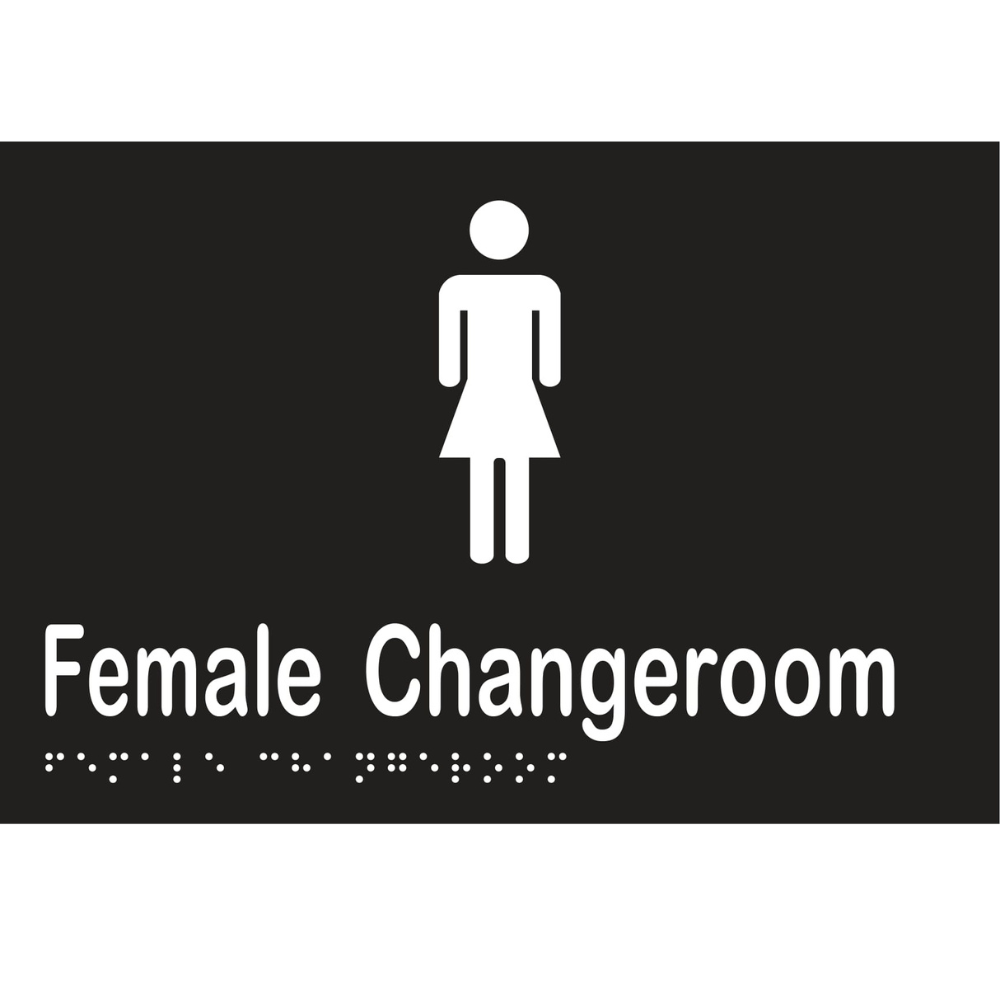 Female Changeroom Braille Sign in Designer Black Vinyl - MLS16265_BLK