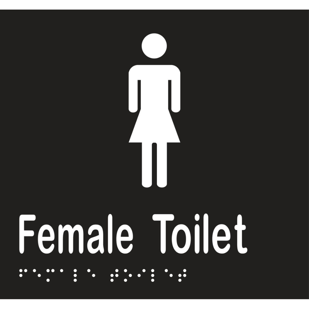 Female Toilet Braille Sign in Designer Black Vinyl - MLS16262_BLK