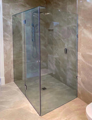 SS38 Custom Size Frameless Shower Screen Front & Return - 2100mm High - Chrome