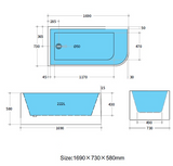 Matte White Left Hand Corner Freestanding Bath 1500 / 1700mm - Matte White