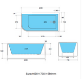 Matte White Right Hand Corner Freestanding Bath 1500 / 1700mm - Matte White