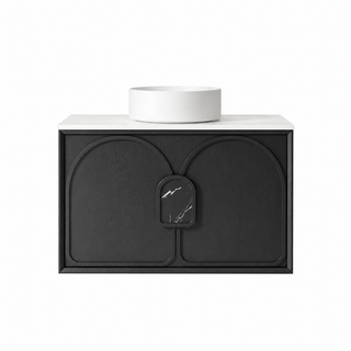 BV90WH Black Oak with Stone handle Wall Hung Vanity - 600 / 750 / 900 / 1200 / 1500 / 1800mm