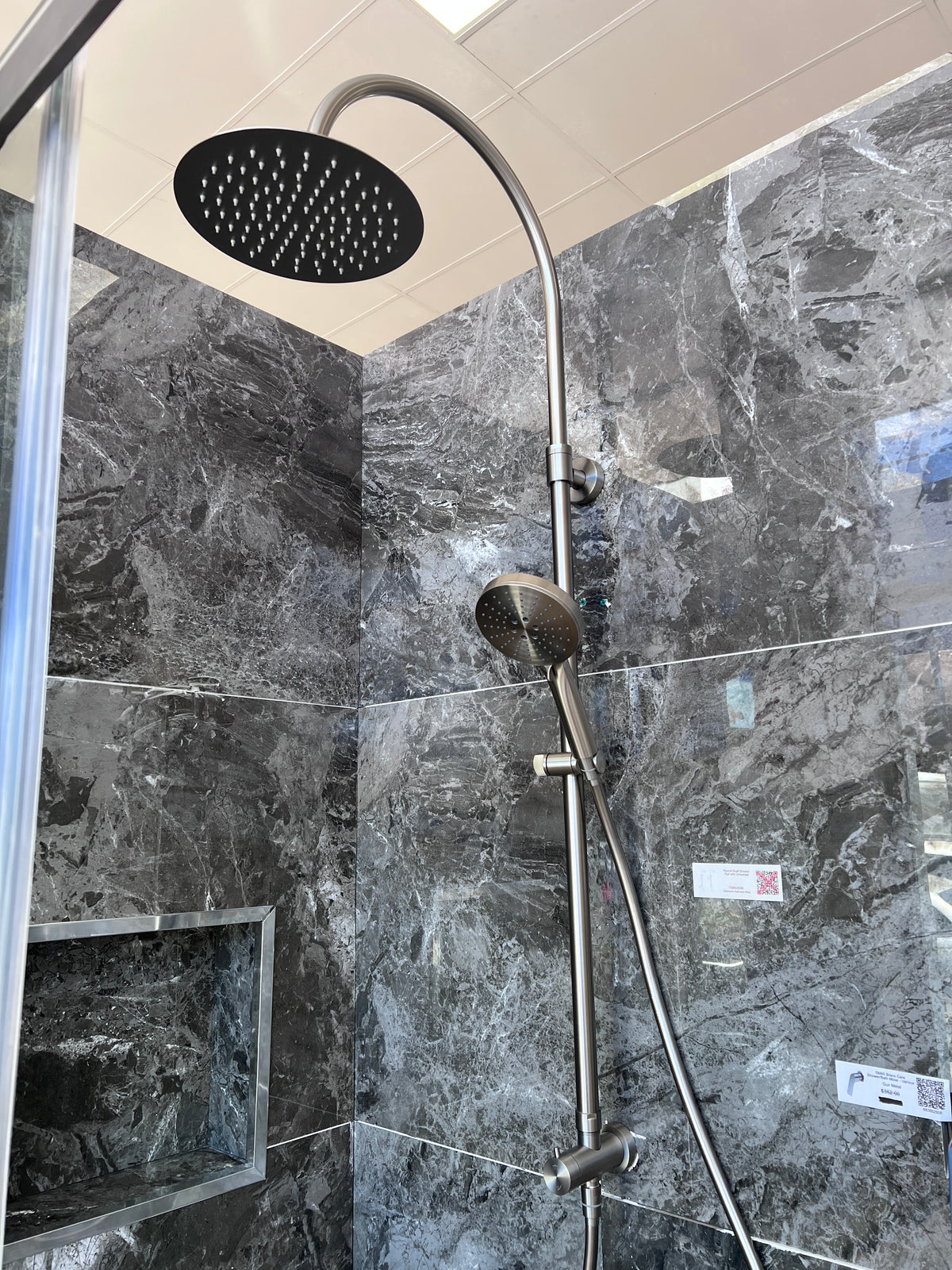 Floor Display - Round Twin Shower Rail (Bottom Inlet) - Brushed Nickel Finish