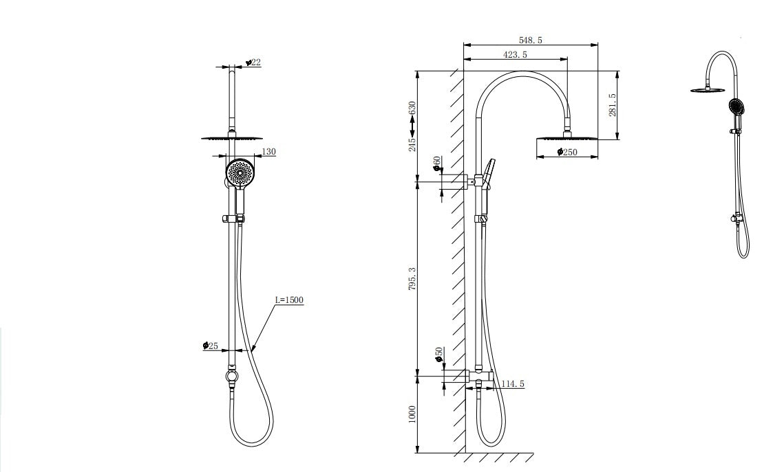 Floor Display - Round Twin Shower Rail (Bottom Inlet) - Brushed Nickel Finish