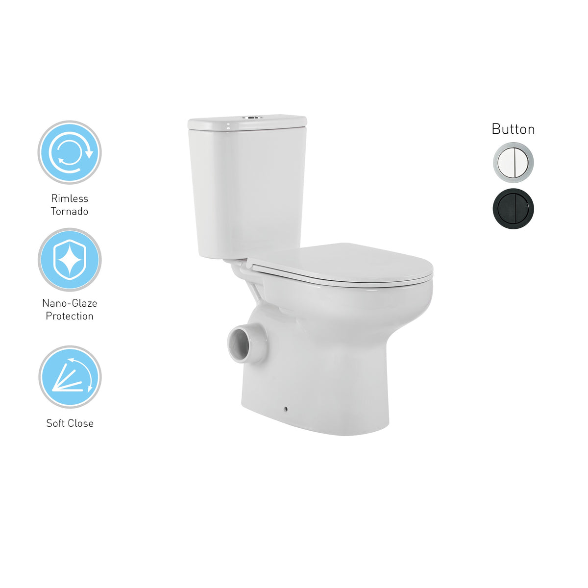 Closed Coupled Tornado Rimless Flush Skew Pan Connection Toilet Suite with Soft Close Seat - White (4 Star)