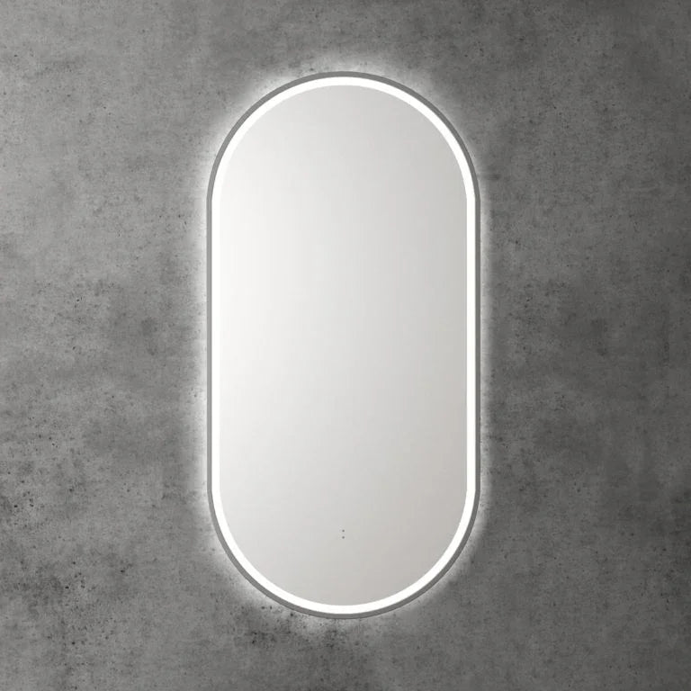 Pill Shape LED Mirror Touchless switch with Demister 450x900mm - Frameless / with Frame