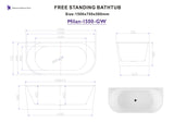 Milan Rectangle Back to Wall Freestanding Bath 1500mm - Gloss White