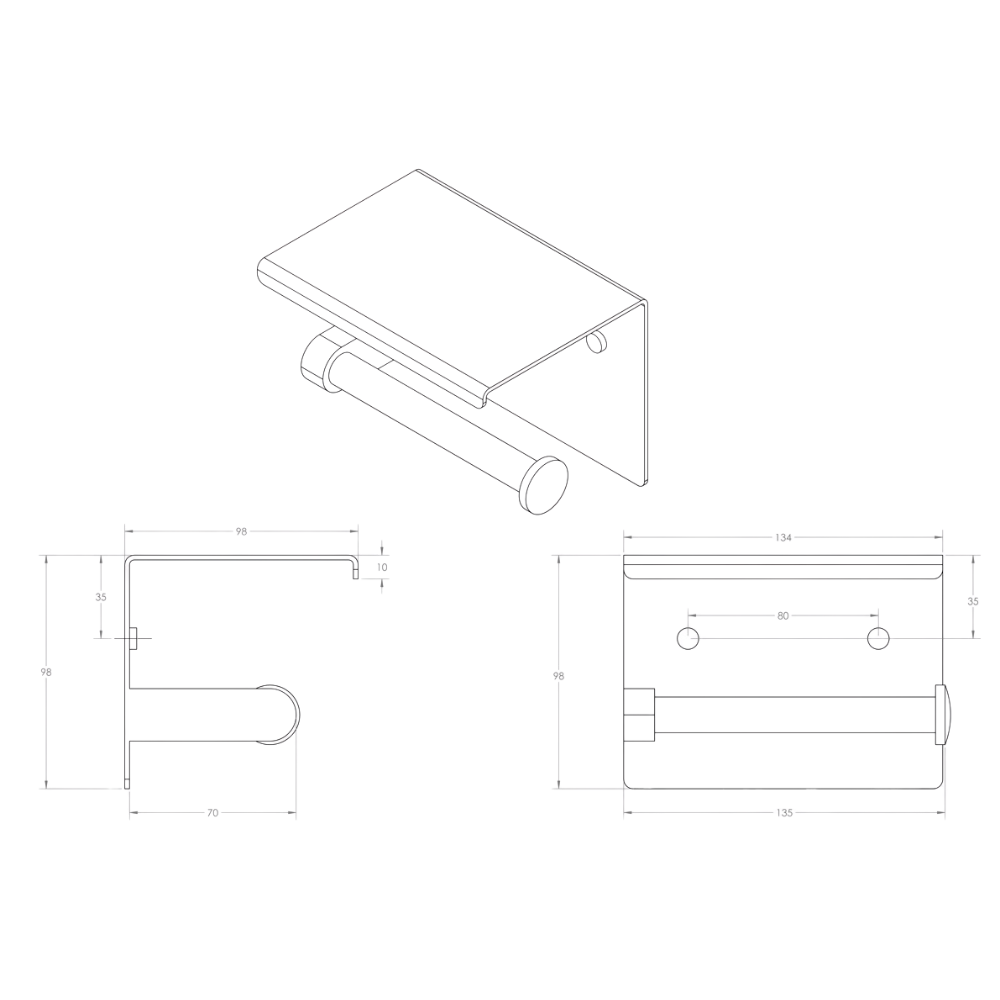 Single Toilet Roll Holder with Shelf in Polished Stainless Steel - ML268_TRH_PSS