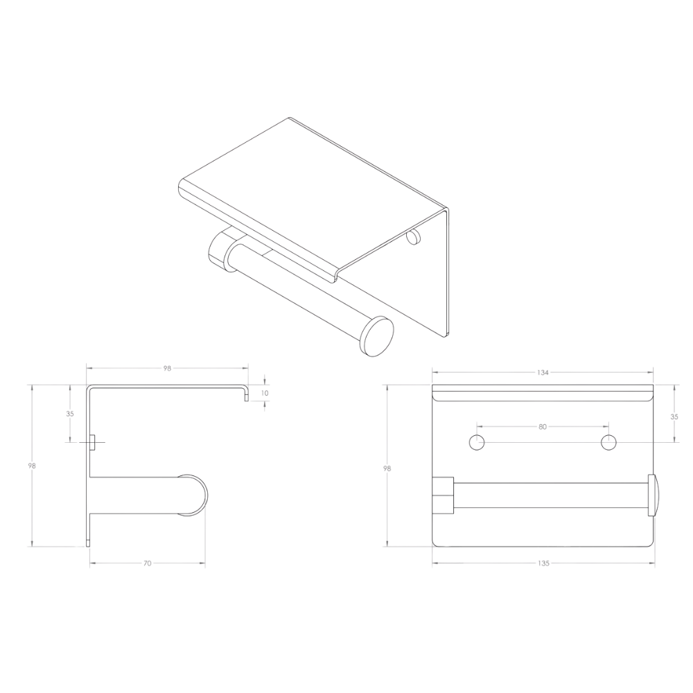 Single Toilet Roll Holder with Shelf in Satin Stainless Steel - ML268_TRH_SS
