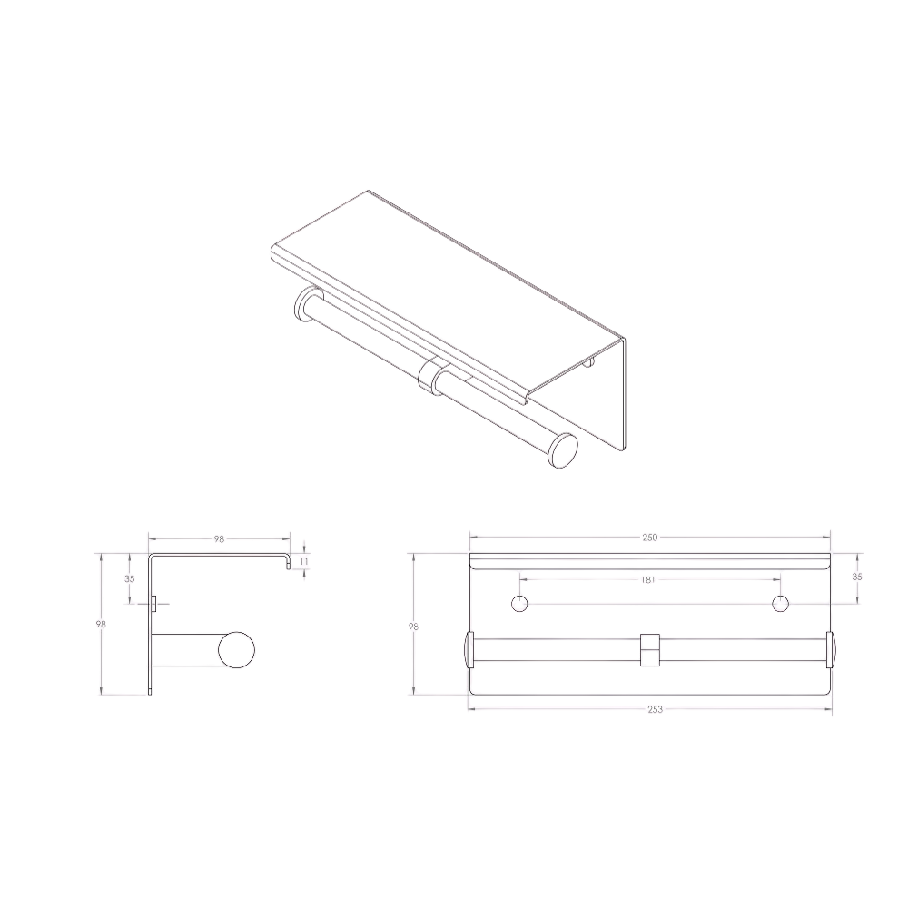 Double Toilet Roll Holder with Shelf in Polished Stainless Steel - ML269_TRH_PSS