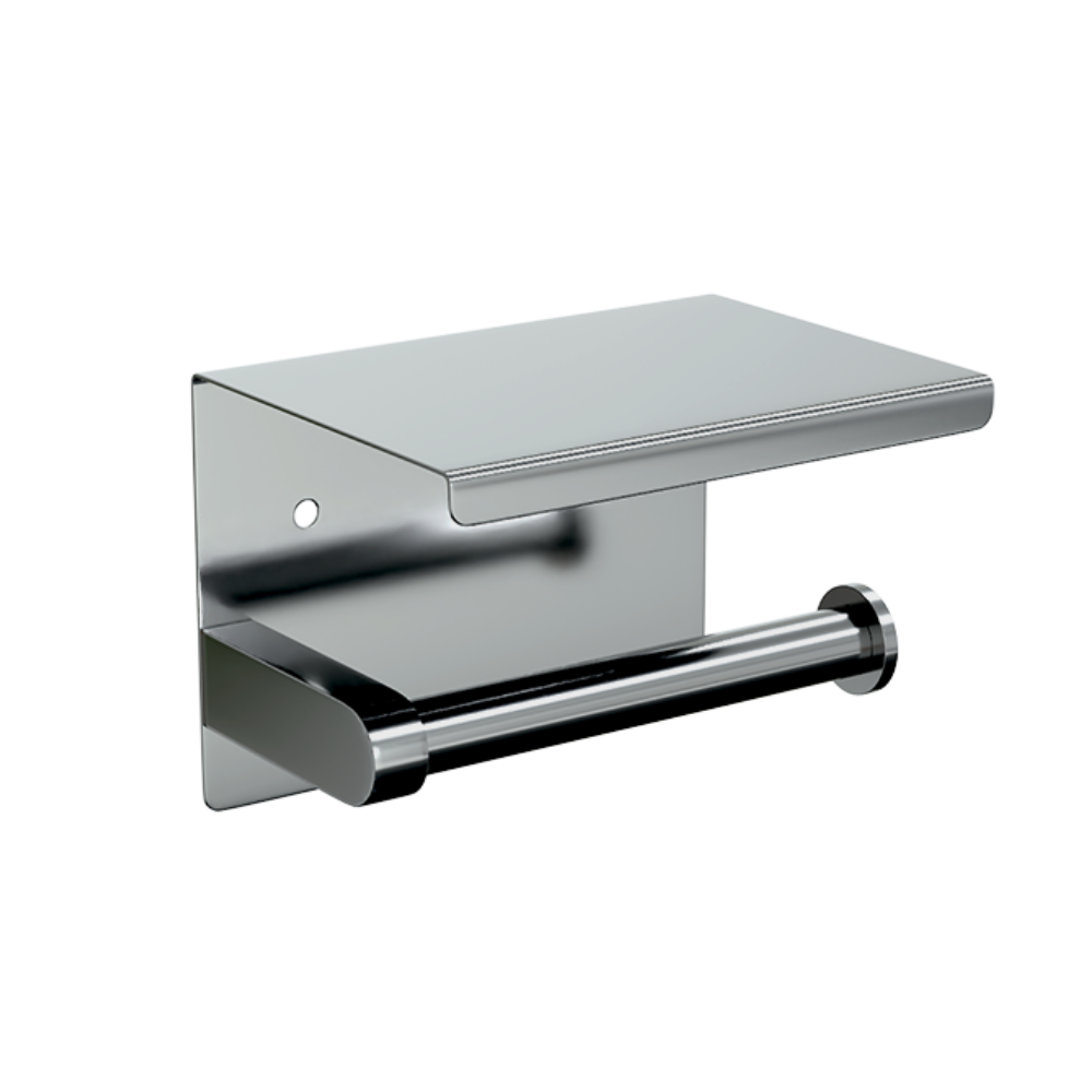 Single Toilet Roll Holder with Shelf in Polished Stainless Steel - ML268_TRH_PSS