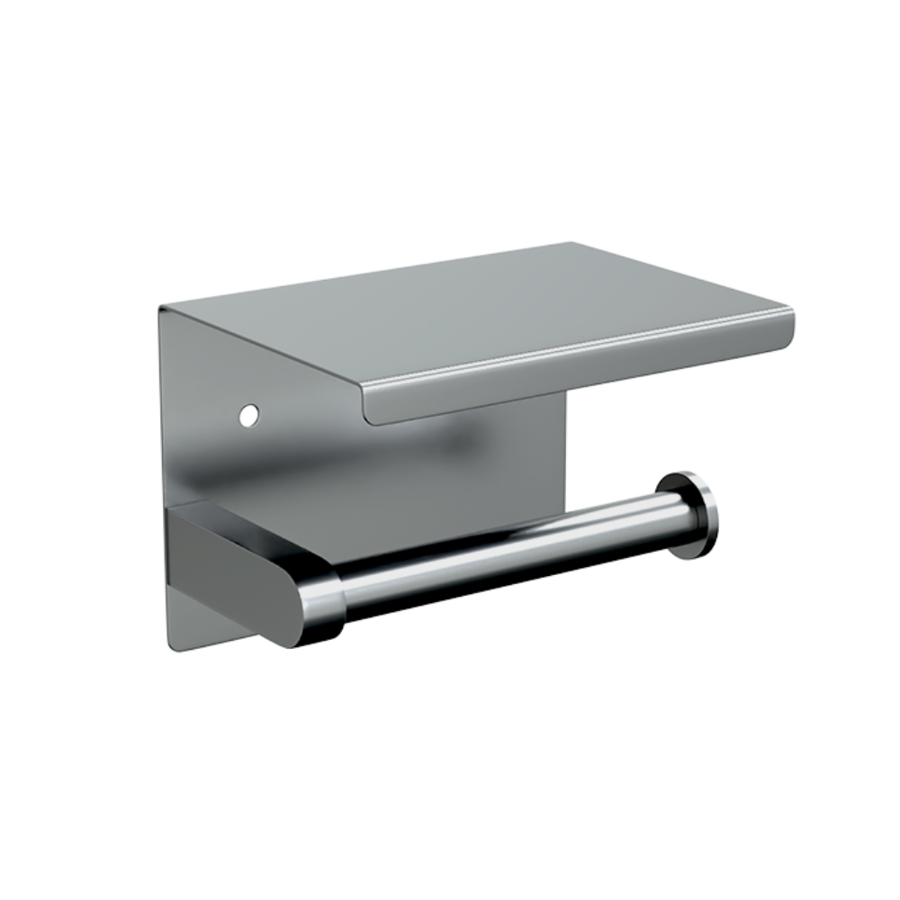 Single Toilet Roll Holder with Shelf in Satin Stainless Steel - ML268_TRH_SS
