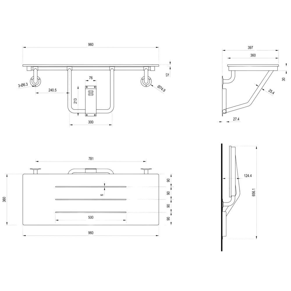 Accessible Folding Shower Seat in Phenolic - ML994_PH