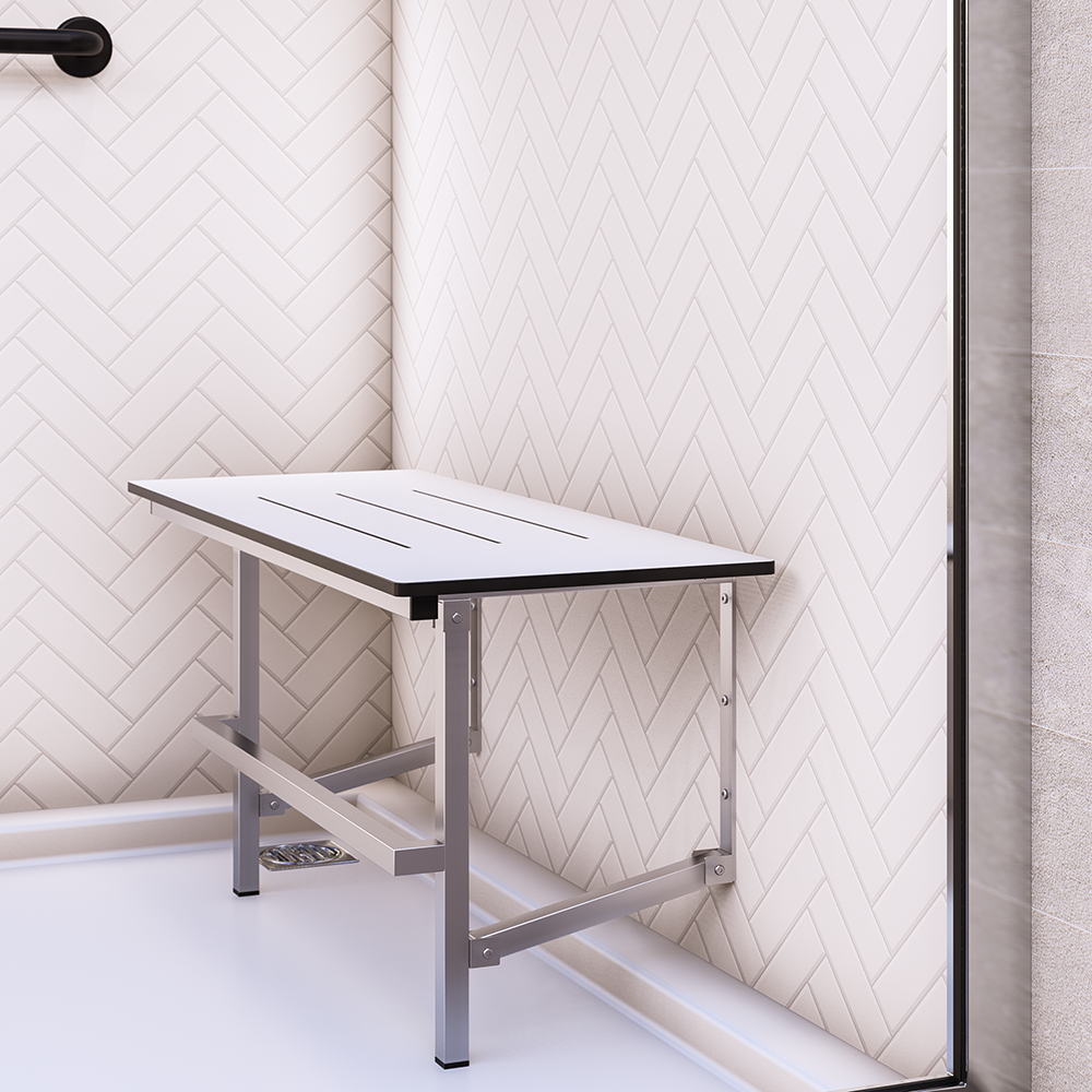 Accessible Folding Shower Seat with Handle in Phenolic - ML995_PH