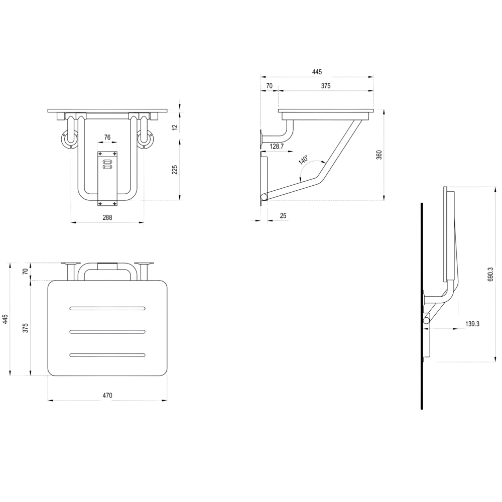 Folding Shower Seat in Phenolic - ML999_PH