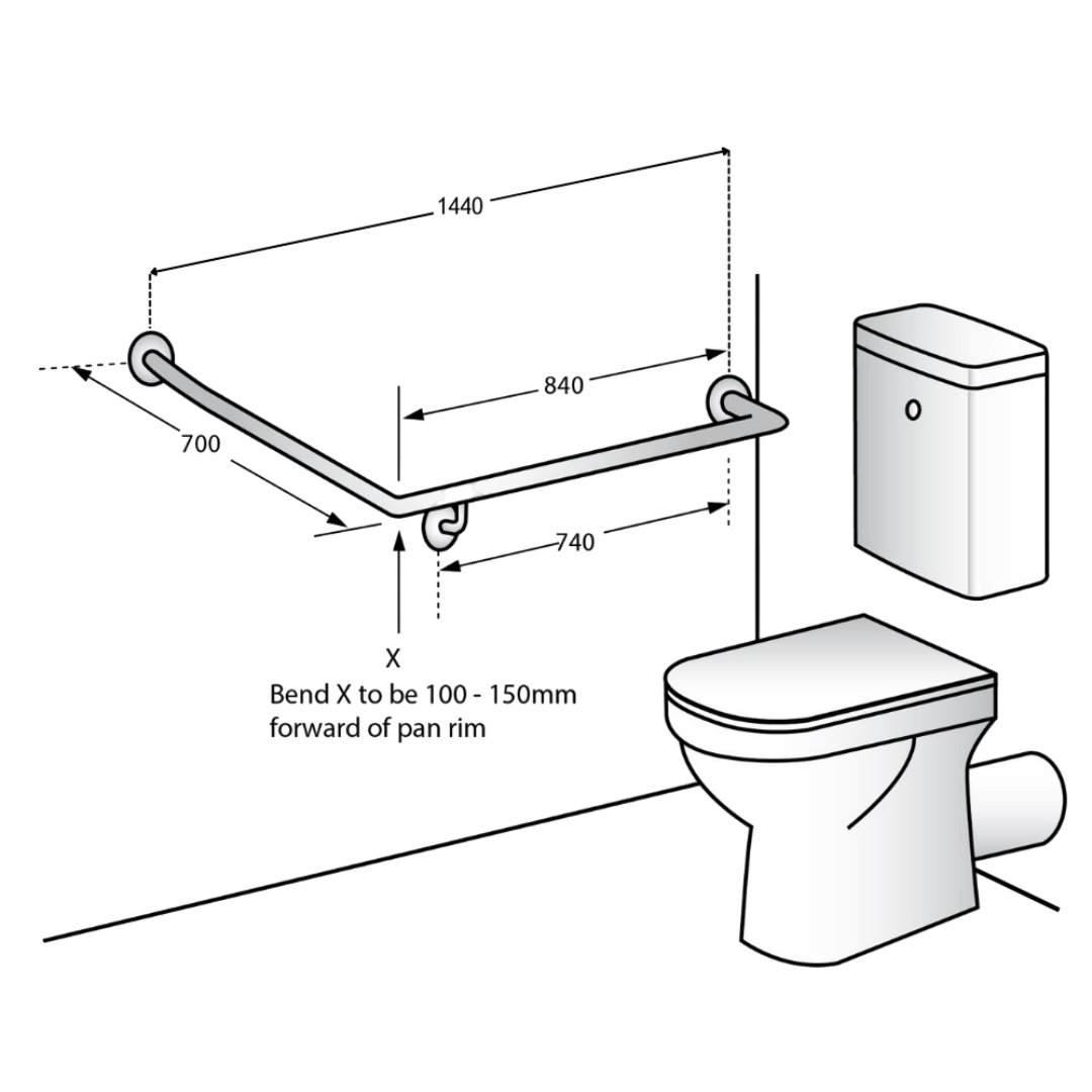 30° Flush Mount Side Wall RH Grab Rail in Designer Black - MLR102X_DESIGNER
