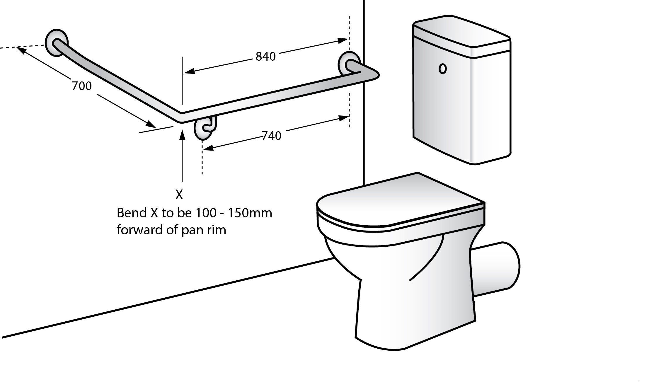 Bariatric 30° Flush Mount Side Wall RH Grab Rail in Satin Stainless Steel - MLRB_102_SS