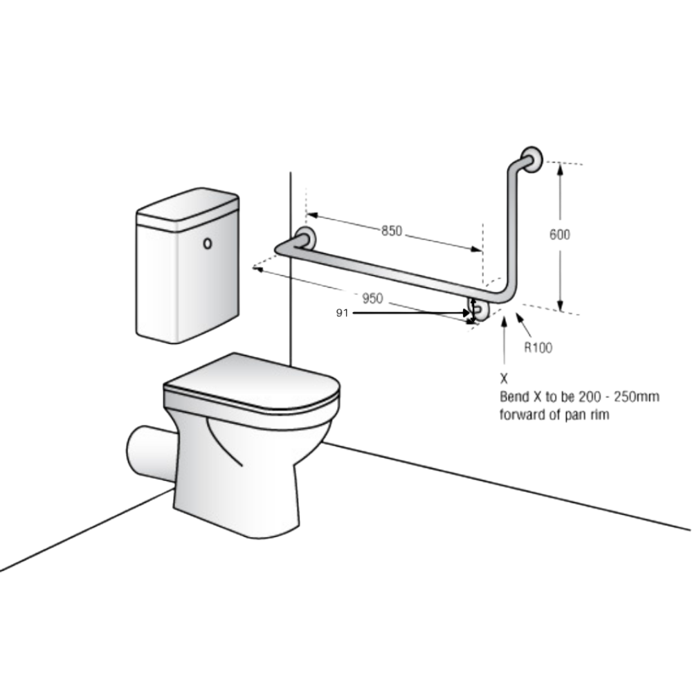 90° Flush Mount Side Wall LH Grab Rail in Designer Black - MLR103X_DESIGNER