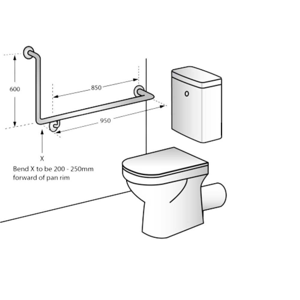 Bariatric 90° Flush Mount Side Wall RH Grab Rail in Satin Stainless Steel - MLRB_104_SS
