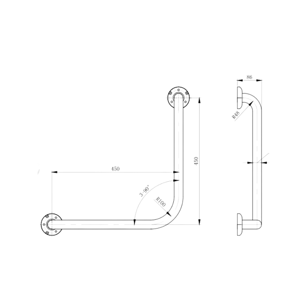 90° Ambulant Grab Rail in Designer Black - MLR112_DESIGNER