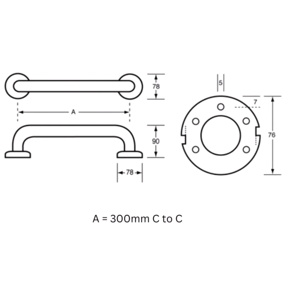 300mm Straight Bariatric Grab Rail in Satin Stainless Steel - MLRB_327_SS