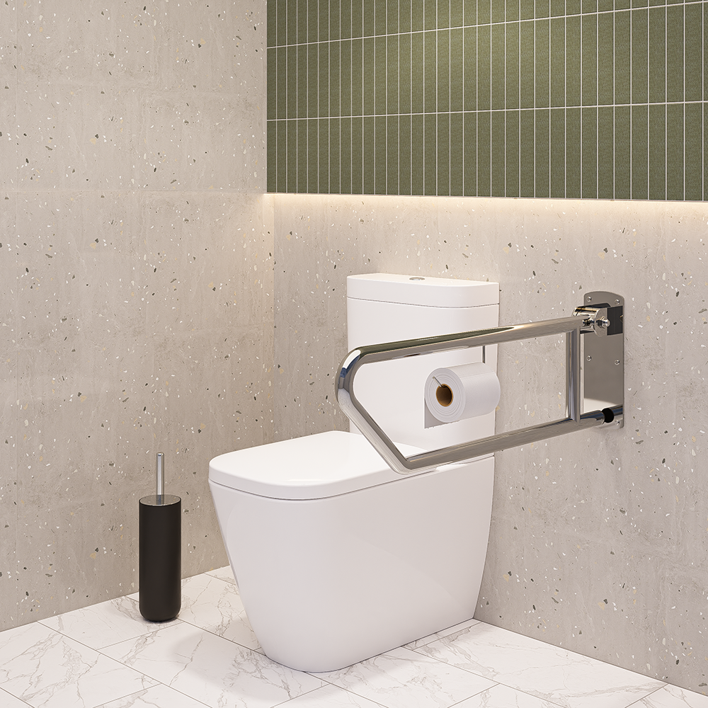 Click-Lock Pull Down Grab Rail with Toilet Roll Holder in Polished Stainless Steel - MLR55_TPH_PSS