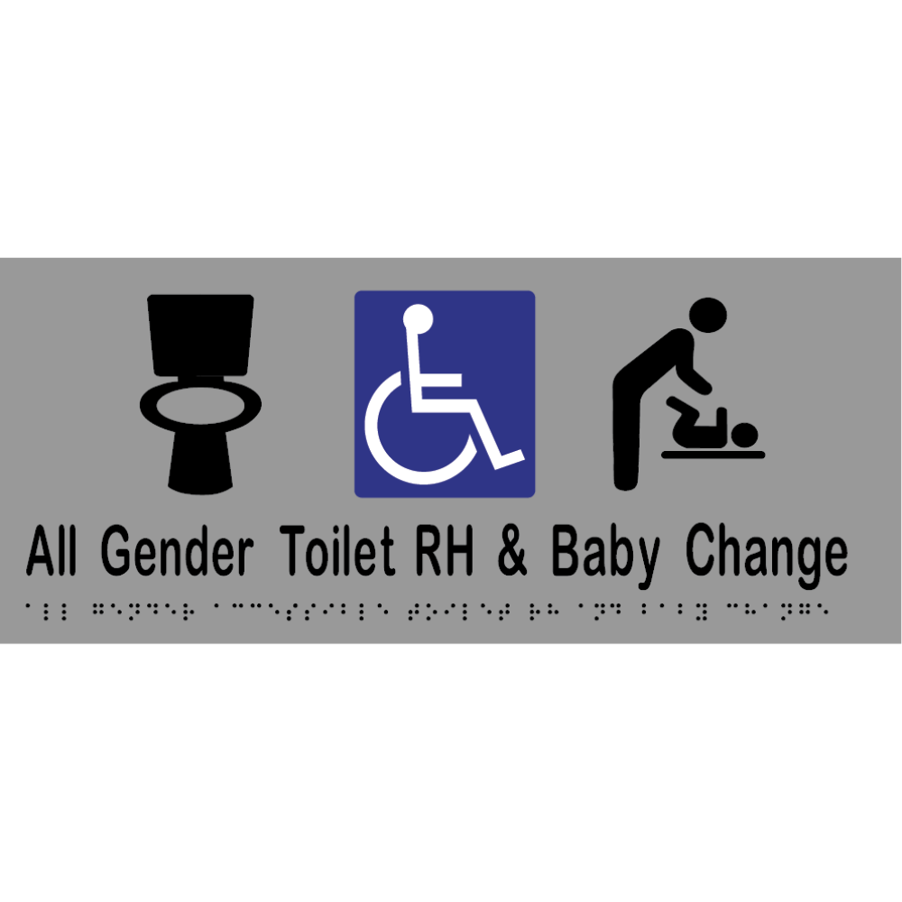 All Gender Accessible Toilet RH & Baby Change Braille Sign in Stainless Steel - MLS16445_SS